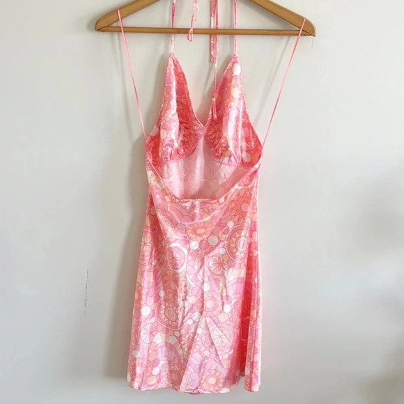 Araminta James pink Capri silky retro printer halter Mini Dress Size small NWT - Picture 8 of 13